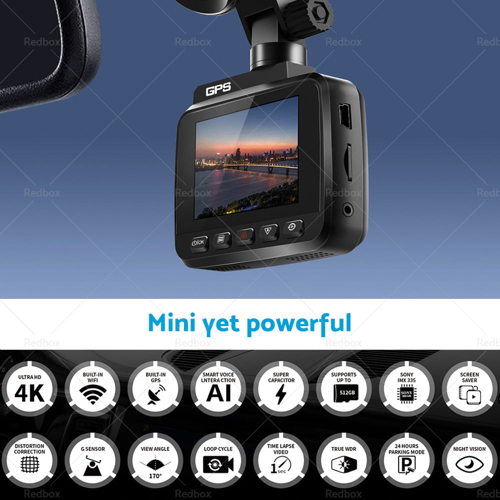 4K Built in WiFi GPS Car Dash Camera Recorder UHD 2160P LCD 170 Degree WDR Night Visio