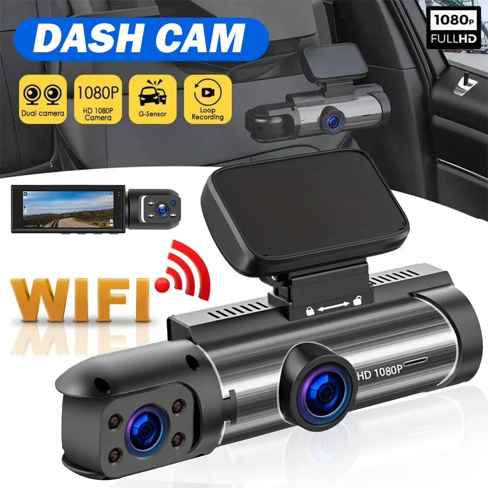 NNEOBA 1080P WiFi Dual Lens Dash Cam Front Rear Car DVR Black